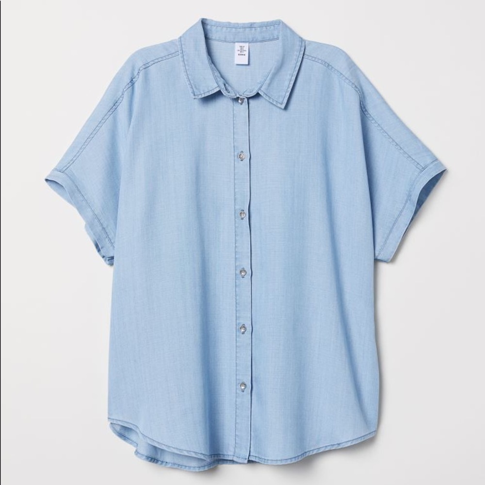 Light wash denim button down shirt